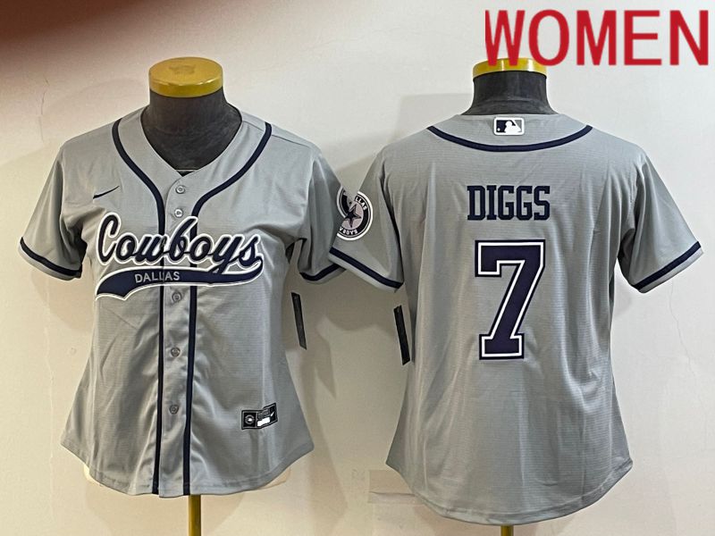 Women Dallas Cowboys 7 Diggs Grey 2022 Nike Co branded NFL Jersey